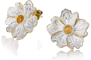 Lotus Fun Pendientes de tuerca de plata de ley S925 con diseño de flor de peonía, hechos a mano, regalos únicos para mujer