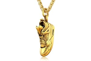 U7 Sneaker Shape Stainless Steel Pendant Necklace, Black/Gold Plated Color, Gym Shoes Costume Jewellery for Sports Fans, Gift for Men BBF, Engraved Available, Send Gift Box
