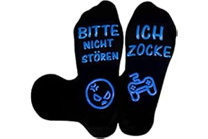 ANOTION Lustige Socken, Gaming Socken Mit Spruch Bitte Nicht StÖren Ich Zocke Neuheit Baumwollsocken Gamer Knöchel Socken Rutschfeste Haussocken Wintersocken Geschenk Für Damen Herren Lange Socken