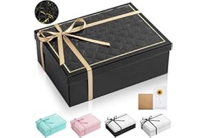AOPIER Luxury Gift Box with Lids – 25 x 18 x 8.5 cm, Foldable Box with Ribbon, Greeting Card & Shredded Paper – Ideal 2025 New Year Box for Valentine's, Birthday, Christmas, Weddings & Anniversaries