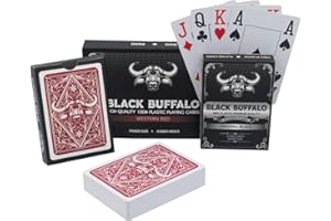 Black Buffalo Playing Cards – Wasserfeste Pokerkarten von Plastik – 4 Echzeichen mit Jumbo Index – Doppelpack Schwarz und Rot