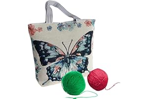 SETOFI Knitting Tote Bag, Large Knitting Bag Knitting Needle Bag with Zipper Butterfly Pattern Crochet Bag for Yarn Knitting Needles Crochet Hooks (Type G)