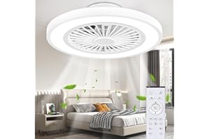 Ateroll Ventilatore da Soffitto con Luce e Telecomando, Motore DC 25W LED 40W (3000K-4500K-6500K), 6 Velocità del Vento Regolabili con Telecomando, Timer(2H/4H), Memoria Luce