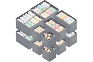 lompyeu Organizer Cassetti,12 Pcs Non Tessuto Separatori per Cassetti,Separatori per Cassetti，Organizer Armadio per Cassetti Organizzatore Cassetti, per Calze, Biancheria Intima, Grigio