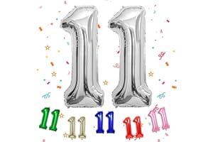 TNYKER Zahlen Luftballon 11 Silber, XXL Riesen 11. Geburtstag Deko für Junge Mädchen, 40" Folienballon 11 für 11 Jahre Geburtstag, Helium Zahlenballon 11, Silber Ballon 11 für Hochzeitstag Deko