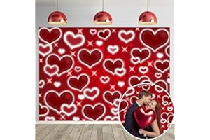 CINRAY Red Heart Photo Backdrop 7x5FT Valentine's Day Photography Background Early 2000s Decorations 90s Women Birthday Party Supplies Old School Valentines Selfile Wall Decor