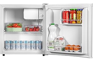 SIA AMZTT01WH White Table Top Mini Fridge with Ice Box, 49L Drinks Beer Fridge, E Rated, Adjustable Thermostat, Ideal For Bedrooms, Caravans, Mobile Homes, 2 Years Parts and Labour Guarantee