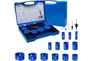 CCLIFE 18 piezas Juego Coronas Perforadoras, Sierras de Broca Ø 22-64 mm Profundidad Corte de 38 mm, para Taladrar Metal, Bi-Metal, Madera, Acero Inoxidable