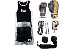 PRIME LEATHER Prime Sports Shop Ultimate Kids Boxing Uniform Set of 5 Pieces Comfortable Student Uniform age 3-14 Years Boxing Gloves 4-OZ Free Boxing Wraps Color White and Black 1006