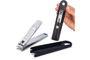 FABCARE Cortauñas con atrapador de uñas y lima integrada, incluye funda y manual electrónico, extra afilado y duradero para manicura y pedicura, herramienta práctica y eficiente para cuidado personal