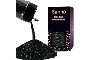 Renfio Poudre De Holographique Paillette Ultra Fines En Résine Métallique De 1,76oz 50g, Pour Paillettes Corps, Paillettes Visage, Ongles Nail Art, Maquillage Festival, Décoration - Noir