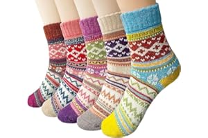 Justay Pucott 5 par damskich skarpet zimowych, oddychające miękkie skarpetki, wełniane grube skarpety kolorowe skarpety prezenty świąteczne dla kobiet, Czerwony, fioletowy, beżowy, niebieski, różowy, 37-42 EU