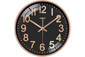 VIKMARI 10 Inch Wall Clock, Silent Black & Gold Easy to Read Modern Clock for Kitchen Living Room Bedroom Home School
