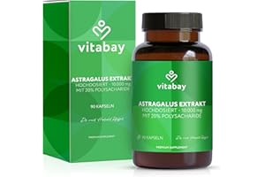 ‎VITABAY Vitabay Astragalus Kapseln Hochdosiert 10.000mg - 90 Vegane Kapseln Astragalus Extrakt aus der Wurzel - Tragantwurzel Membranaceus mit 20% Polysaccharide - Laborgeprüft