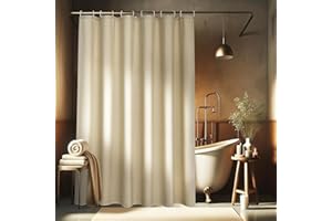 EurCross Leinen Texturiert Duschvorhang 180x200 Beige Textil, Schwerer Hotel Luxus Polyester Wasserdicht Duschvorhänge, Antischimmel Waschbar Stoff Badvorhang für Badezimmer 1.8 x 2m mit 12 Ringe