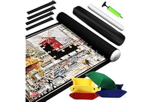 DNGH Tappeto Puzzle 500 1000 1500 Pezzi Tappetino Puzzle, Porta Puzzle Arrotolabile, Puzzle Mat con 4 Vassoi per Smistare i Puzzle, Pompa Gonfiabile, Accessorio per Riporre Puzzl