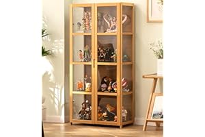 CHAANG vetrina espositiva vetrina soggiorno vetrinetta espositiva vetrina espositiva per collezionismo Telaio in bambù naturale, design a doppia porta, sigillato e antipolvere, facile da installare e facile