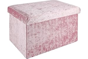 INTIRILIFE Banco Plegable 49x30x30cm en rosé - Asiento Cubo con Espacio de Almacenamiento y Tapa con Funda de Terciopelo - Asiento Cubo reposapiés Plegable Caja de Almacenamiento Cofre Taburete