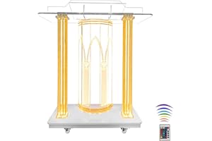 BIXUYOU Podio Grande in Acrilico da 122 cm con LED, leggii e pulpiti Trasparenti a LED per concerti in Aula, discorsi in Chiesa, leggio rotolante in Acrilico Trasparente