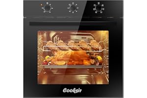 Cooksir 60L Built-In Electric Oven with 13amp Plug - 6 Functions, 2200W Electric Oven Built in, Rotary Knob Controls, 50℃-250℃, Single Oven Built in with Timer, Includes Grill & Baking Tray