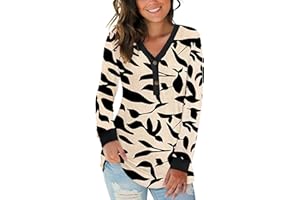 AUSELILY Women's Long Sleeve Tops V-Neck Button Jumpers Causal Loose Henley T-Shirt Sweatshirts