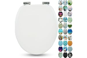 Sanfino® Premium Abattant WC en bois avec frein de chute, qualité supérieure, nombreux motifs colorés, confortable, installation facile, notice de montage incluse – „White"
