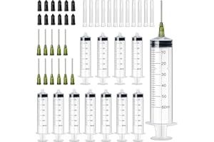 GOTRUST 12 Spritze Kunststoff 60ml, Plastik Spritzen mit Kappe, Dosierspritze mit Nadel, Wiederverwendbare Kleine Plastikspritze für Flüssigkeitsmessung und abgabe, Industrielle, Tierfütterung