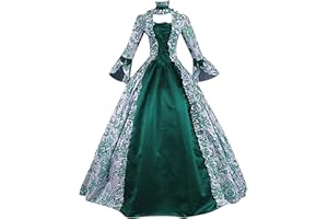 Surfiiy Vestito Palazzo Elegante Medioevo Donna Abito Lungo 50s Satin Cosplay Costume Pizzo Retro Victorian Vestiti Carnevale A-Line Abito Masquerade Lolita Party Festa da Ballo Halloween Vestiti
