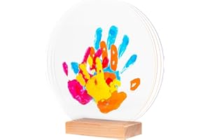 PATROCLE LouYou Kit Impronte Famiglia 4 Peps - Regalo Nascita Personalizzato - Idee Puericultura Neonato - Kit Impronte Mani e Piedi Bambini - Supporto Legno - Plexiglass Trasparente - Decorazione Originale