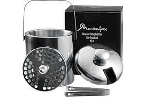 Montafox Edelstahl Eiswürfelbehälter 1,3 Liter Doppelwandig Eiswürfelkühler 100% BPA frei Eiseimer Eiswürfel Aufbewahrung Eiskübel Isoliert