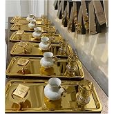 Ahir Ticaret L&uuml;x 6 Lı Gold Paslanmaz &Ccedil;elik Renk Baton &Ccedil;ay,Kahve Dekoratif Sunum, Servis Tepsisi