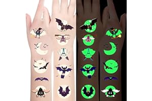 CHAWONER Halloween Tattoos für Kinder - 10 Blatt Leuchtend Temporäre Fledermäuse Tattoo Stickers, Gesicht Tattoos, Deko Mitgebsel Geschenke für Party