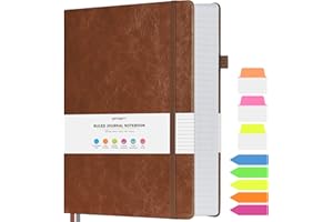 OFFIGIFT Carnet ligné universitaire grand format B5, 314 pages numérotées avec autocollants d'index, papier épais de 100 g/m², couverture rigide en cuir végétalien pour femmes, hommes, école, bureau