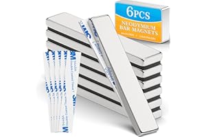 Grtard 60x10x3 mm Neodym Magnete Extra Stark, Starke Stabmagnet, Magnetstreifen, Seltenerdmagnete mit Doppelseitigem Klebemittel, Kühlschrankmagnet für Mehrfachnutzung (Silver, 6 Stück)