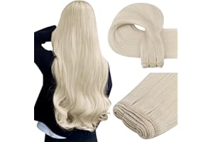 ‎EASYOUTH Easyouth Blond Tressen Echthaar 50 cm Echthaar Tressen zum Einnähen Weiße Blond Haartressen Echthaar Eisblond 100g #1000