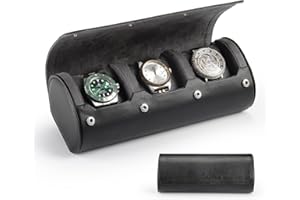 HELMDY Watch Travel Case for Men & Women: 3 Slot Watch Box Organizer Display Case - Portable Watch Storage & Travel Case - Watch Roll Fits All Wrist Watches & Smart Watches Up to 50 mm (Black)
