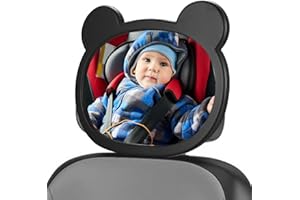 ONGNIUU Specchietto Retrovisore Bambini, Specchio Macchina Neonato Ruotabile a 360°, Specchio Auto Neonato Sedile Posteriore, Regolazione Semplice, Ampio Campo Visivo (Nero)