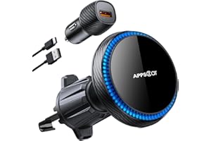 APPS2Car For Magsafe Car Mount with Charging Function, 15 W Mobile Phone Holder, Car Ventilation with Cooling System for Magsafe Charger, Car Mobile Phone Holder, Magnetic Car Chager for iPhone 16 15