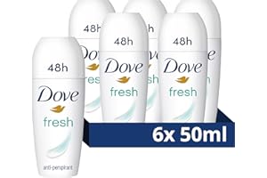 Dove Fresh Care Women's Antiperspirant Deodorant Roll On for 48 hour sweat protection and long-lasting fragrance with ¼ moisturising cream 50 ml, Pack of 6