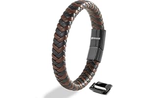 SERASAR | Bracelet Haut de Gamme pour Homme en Cuir Véritable Noir et Marron | Fermoir Magnétique en Acier Inoxydable | Coffret à Bijoux Inclus | Idée Cadeau Idéale