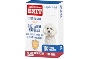 GENERICO Natural Exit - Spot On Antiparassitario Naturale Per Cani, 5 Pipette Richiudibili Lunga Durata, Protegge Da Pulci, Zecche, Pappataci, Flebotomi e Zanzare (Fino a 10 Kg - Taglia Piccola e Cuccioli)