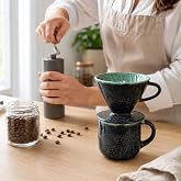 El Yapımı Seramik V60 Dripper, Glossy Black Filtre Kahve Demleme Ekipmanı, Pour Over Kahve Demleme Seti, Barista ve Kahve Tut