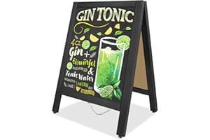 VAIIGO Wooden A-Frame Chalkboard Sign 43x65cm - Double-Sided Freestanding Magnetic Blackboard, Outdoor Pavement Sandwich Menu Advertising Board for Restaurant, Café, Shop, Wedding, Party - Black