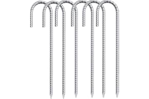 YY-JUNYING Steel Ground Stakes Heavy Duty Galvanized Steel J Hooks Anchors, trampoline pegs Garden Stake Pegs for marquees, Trampolines, Bouncy, Camping, and Garden Fence Stakes (6pack)