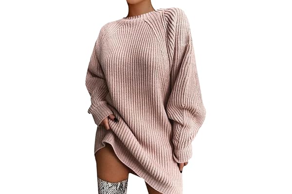 Långa Stickade Jumperklänningar – Damtröjor Utan Huva, Enfärgade Virkade Tröjor, Vintervarma Säckiga Tröjor, Slim Fit Pullove
