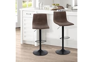 ‎ALPHA HOME ALPHA HOME Bar Stools Set of 2 Adjustable Counter Height Bar Stools Swivel Breakfast Barstools Modern Kitchen Stools with Backs and Footrest, Comfortable PU Leather 2 pcs Counter Chairs, Brown