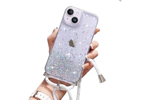 Wirvyuer Handykette Hülle für iPhone 14 Handyhülle mit Kordel Glitzer Schutzhülle mit Band zum Umhängen Halskette Silikon Case mit Schnur für iPhone 14 Transparent