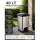 40 LT Slim Pedallı &Ccedil;&ouml;p Kovası Gri - Siyah