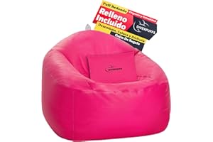 Diverpuff Puff Redondo Fucsia Pélota Bean Bag XXL Polipiel con Relleno Y Cojín Incluido Elegante y Comodo Resistente Waterproof Uso Interior Exterior Habitación Infantil Gamer Sala Juegos Salón