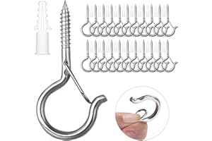 Ruikdly Crochet Inox a Visser 30 Pièces Piton à Visser avec Boucle de Sécurité Crochets de Plafond Bois Pour Suspendre des Paniers à Plantes, des Mangeoires à Oiseaux, des Lanternes,Tasse